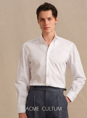 Acme cultum丝光140S纯棉扣领意式瀑布褶长袖衬衫男休闲正装衬衣