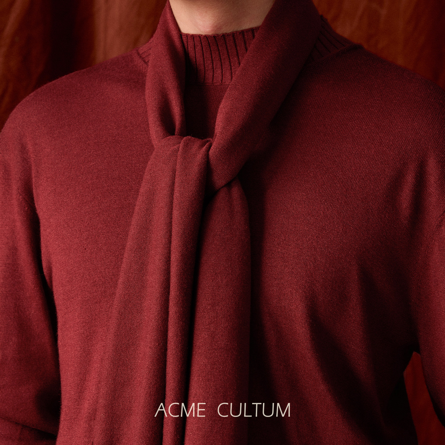 Acme cultum奢感柞蚕丝针织手工红色围巾男高级感冬季保暖