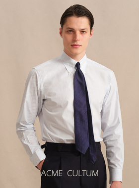 Acme cultum桑蚕丝光泽感明扣尖领条纹易打理长袖衬衫男商务衬衣