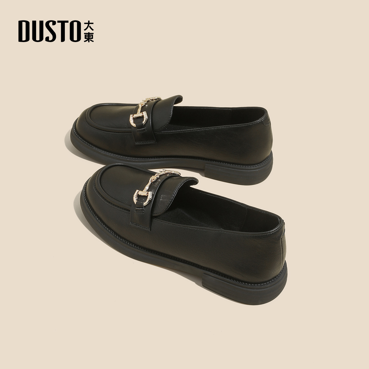 乐福鞋时尚洋气方跟套脚低跟圆头