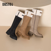 大东长筒靴子女2025冬季 新款 女靴高筒靴复古骑士靴毛毛雪地长靴女