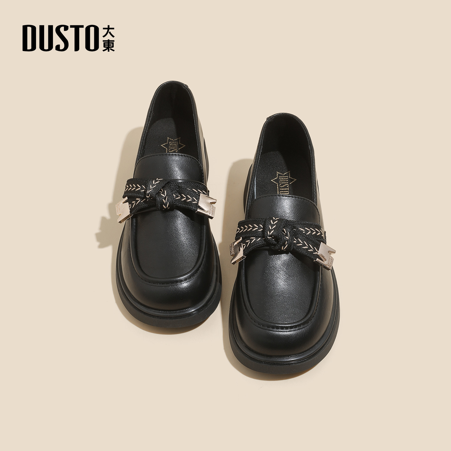 大东乐福鞋时尚洋气方跟圆头