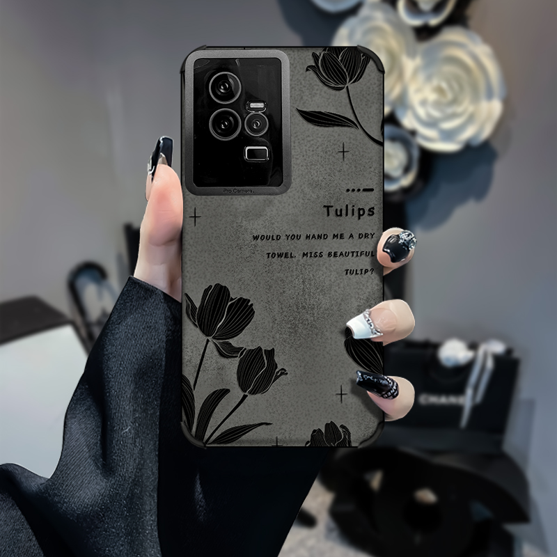 适用于iQOO11手机壳iQOO9保护套iQOO9Pro镜头全包iQOOneo8精孔iQOOneo7英文花iQOOne6新款手链质感女款防摔简