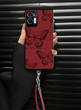 适用于OPPOFindN2手机壳保护套防摔镜头加高红色蝴蝶简约高级感小羊皮折叠壳创意硅胶不顶膜