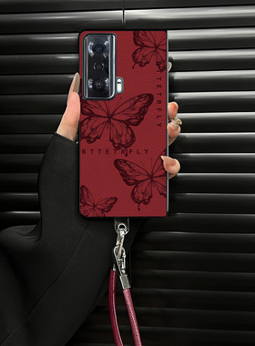 适用于荣耀magicVS手机壳保护套高级感镜头加高保护小羊皮折叠壳红色线条蝴蝶创意硅胶防摔简约不顶膜