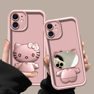 适用于苹果11手机壳苹果11pro新款苹果11promax镜头全包12pro/13粉金属漆凯蒂猫支架硅胶防摔15pro/14不泛黄