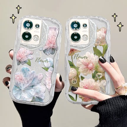 适用于opporeno9手机壳reno9pro保护套新款reno10防摔软壳reno8/reno7镜头全包reno6创意简约reno5/4水晶花女