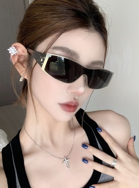 欧美金属机车风金属连体式发箍墨镜女方圆脸显瘦高级感太阳眼镜男