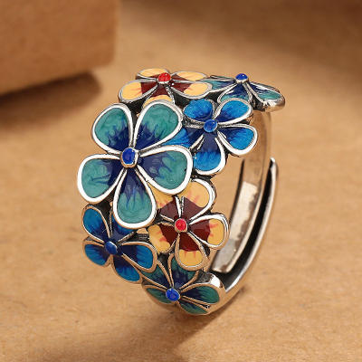 景泰蓝珐琅繁花似锦戒指女