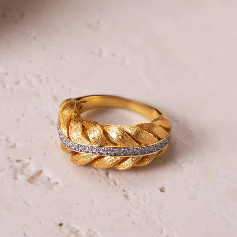 镀银古法拉丝牛角包戒指编织羽毛指环重工精致时尚指环轻奢