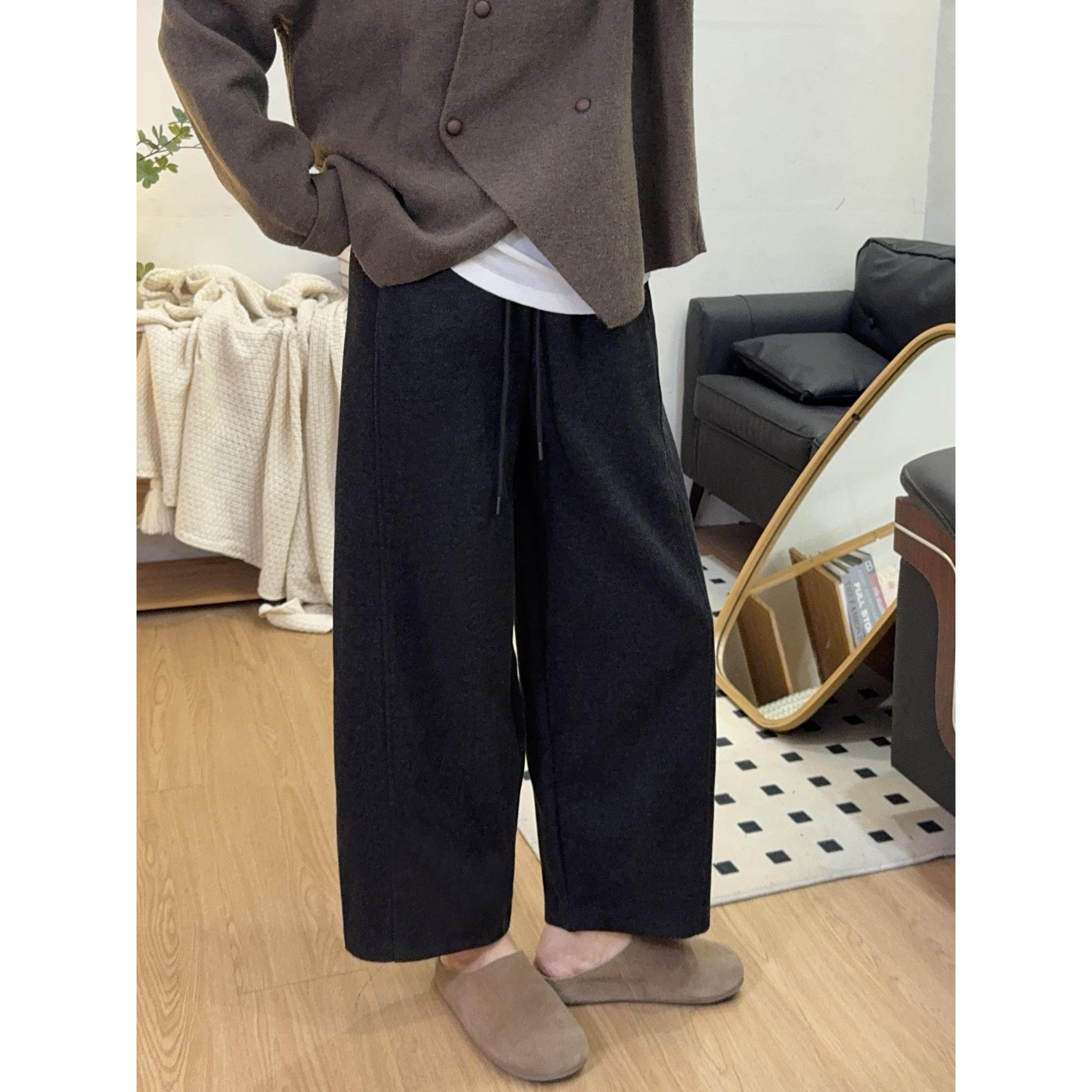 小个子磨毛九分直筒休闲裤女大码秋冬加厚胖mm宽松显瘦阔腿奶奶裤