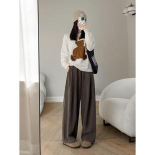 泡芙岛阔腿裤女秋冬加绒2025款宽松慵懒休闲小个子窄版直筒山本裤