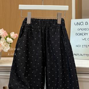 女童新款韩版春秋季时尚牛仔裤满印爱心休闲裤百搭洋气休闲裤潮