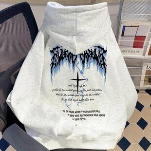 女童美式高街潮牌闪电十字架纯棉连帽卫衣男童秋冬痞帅加绒外套潮