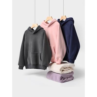 类别a校服工艺品560g暖熊天鹅绒儿童的连帽运动衫，男孩和女孩奥