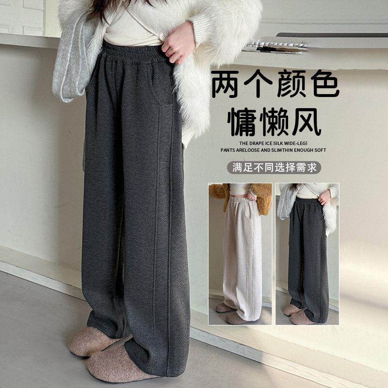 女童裤子加绒款2025新款冬装儿童阔腿裤女大童直筒加厚运动裤春秋