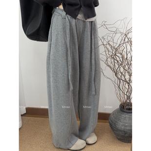 Mmao系带灰色糯米弯刀休闲裤女秋冬新款垂感拖地阔腿裤宽松卫裤子