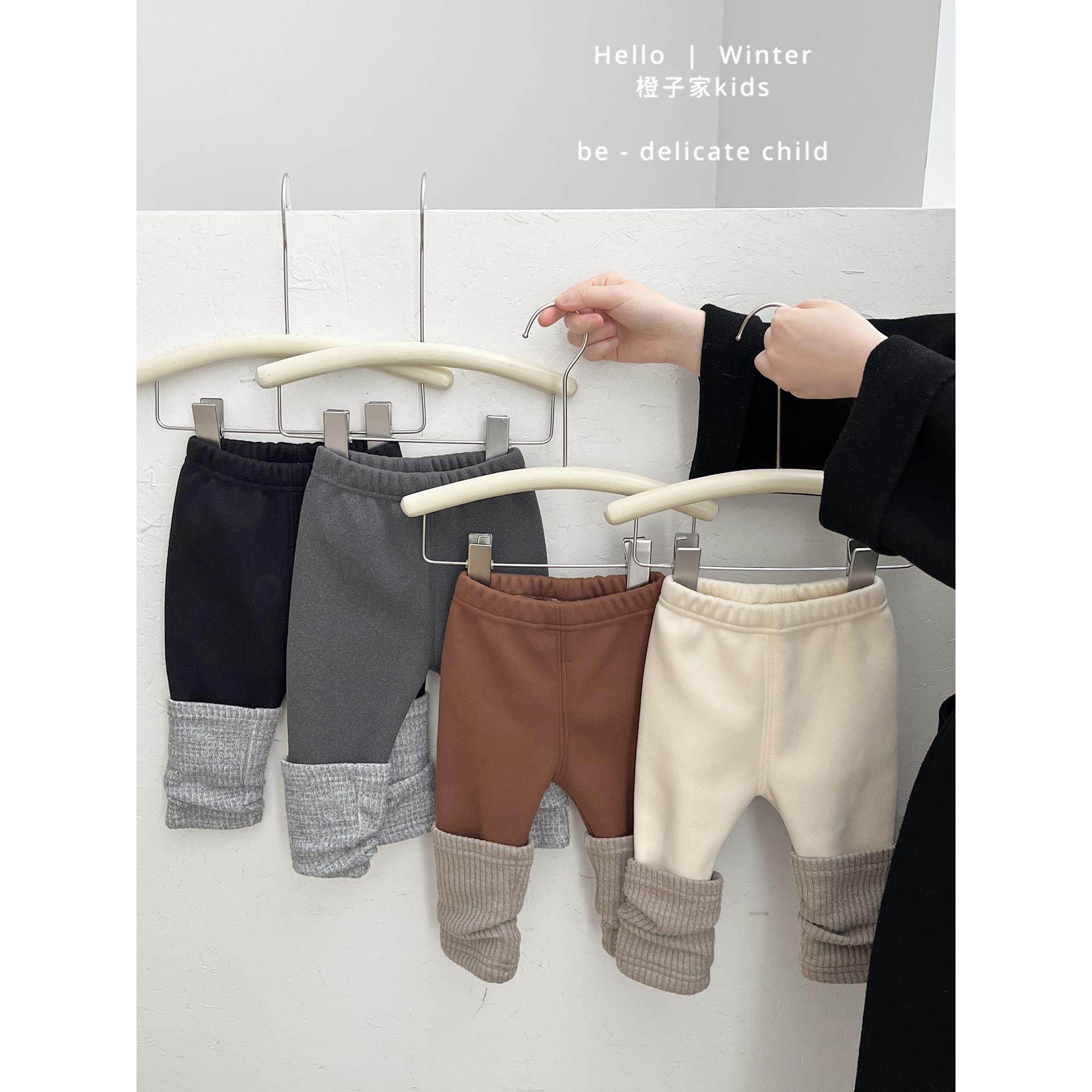 女宝宝冬款加绒加厚拼色打底裤男童洋气外穿保暖长裤婴儿百搭裤子