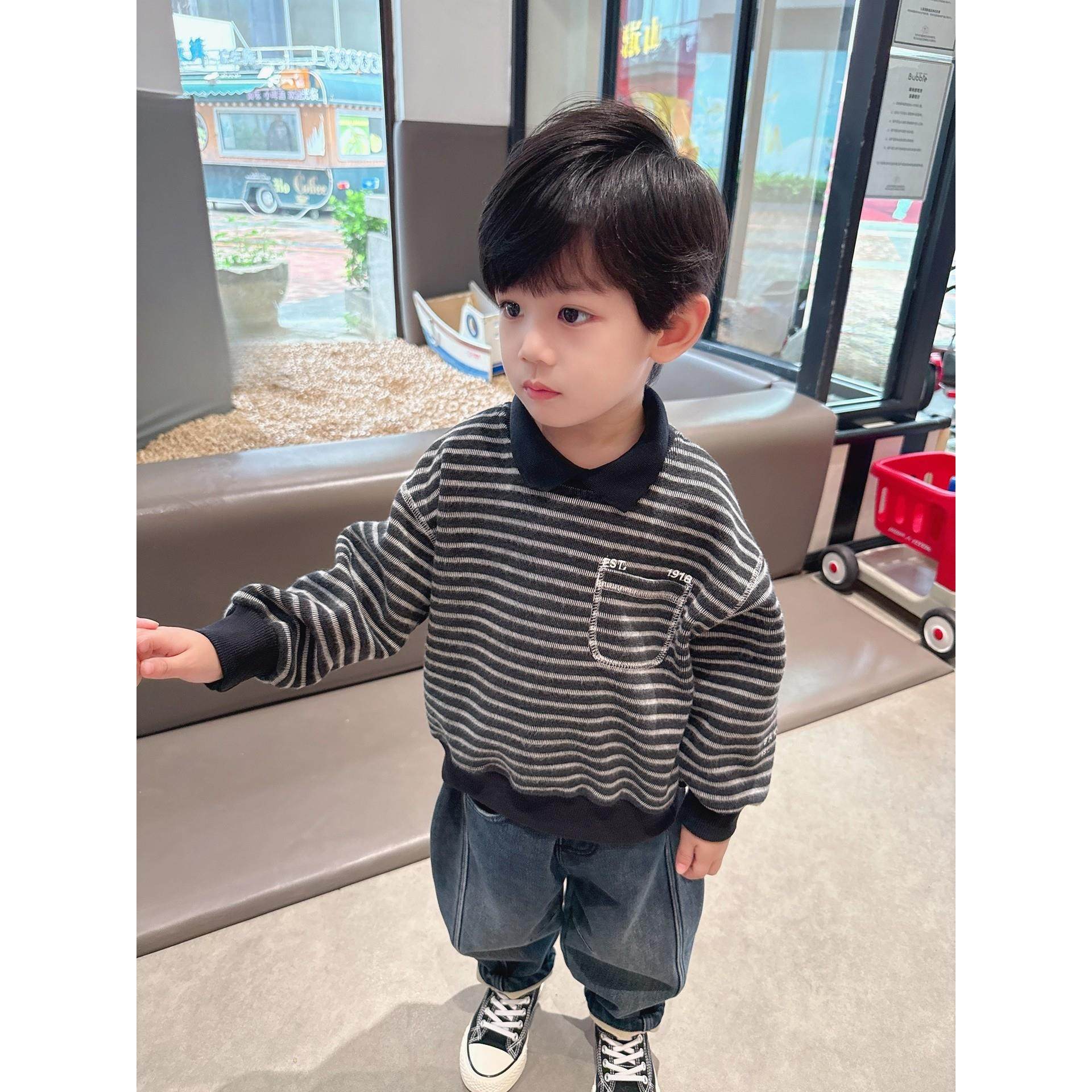 男童POLO衫加绒卫衣冬季2025潮款宝宝洋气薄绒上衣儿童加厚打底衫