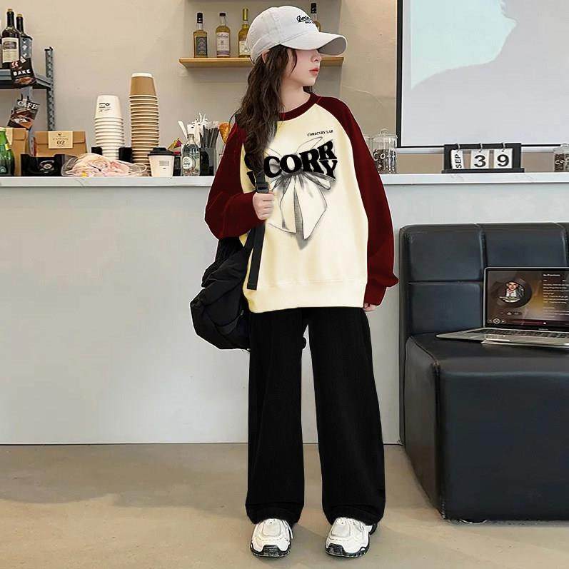 女童春秋季卫衣套装2025新款女孩洋气秋冬加厚加绒中大童阔腿裤