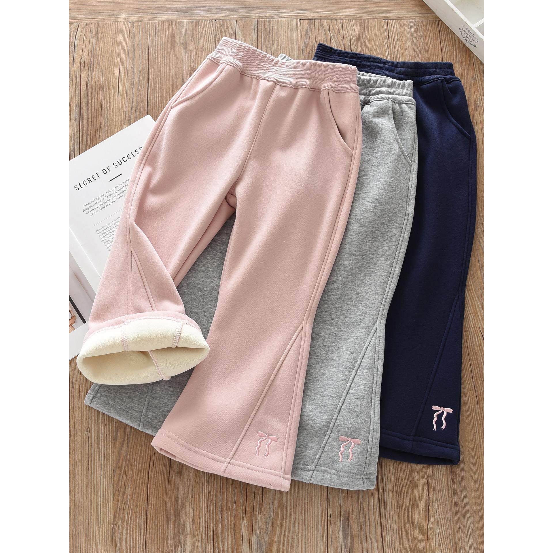 洋气童装2025秋冬款儿童女童加绒运动裤宝宝中大童时尚修身喇叭裤