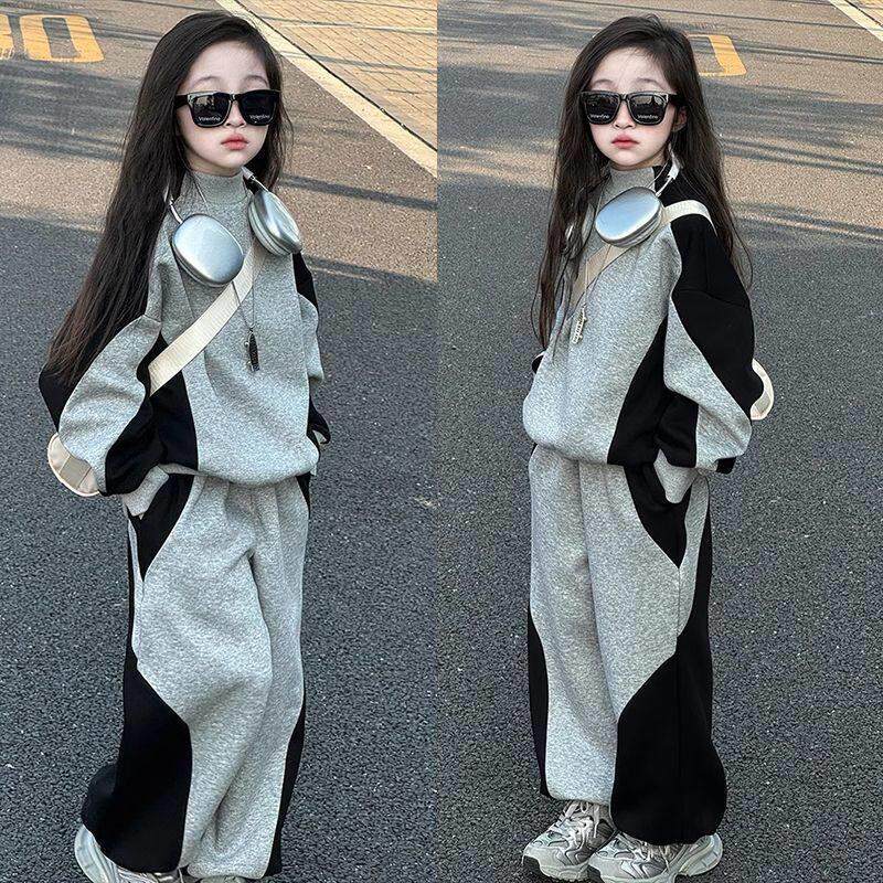 卫衣套装炸街高级感女童春秋2025新款儿童洋派春装黑色运动两件套