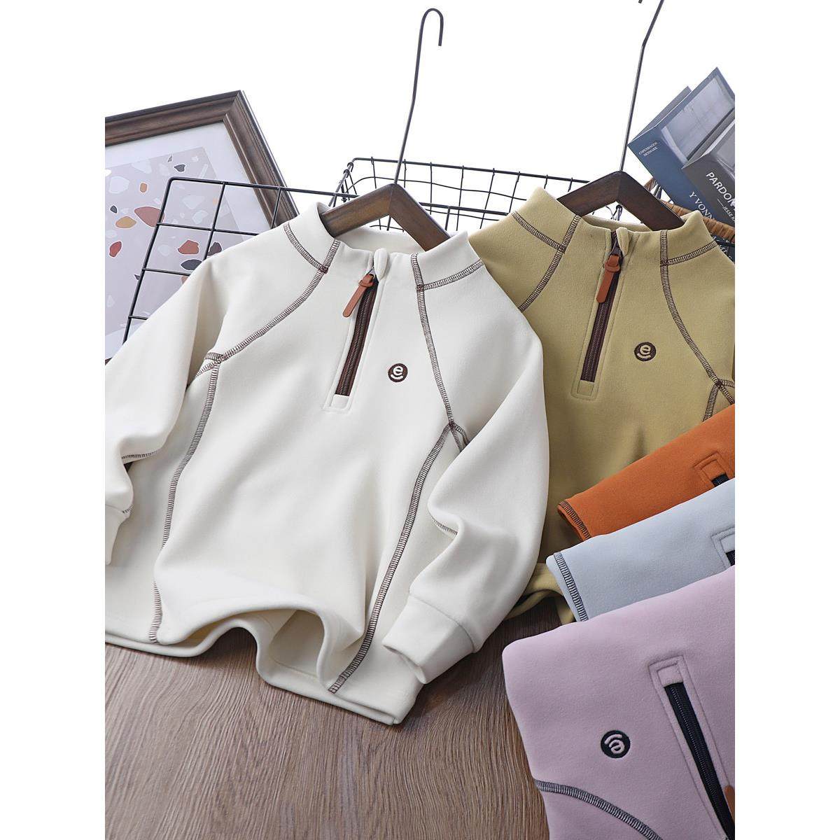 男童半高领卫衣秋冬季款2025儿童糯米绒加厚中大童男孩加绒打底衫