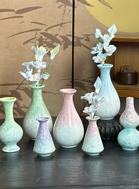 景德镇结晶釉陶瓷花瓶创意手工文创瓷花桌面装饰小摆件送老师好友