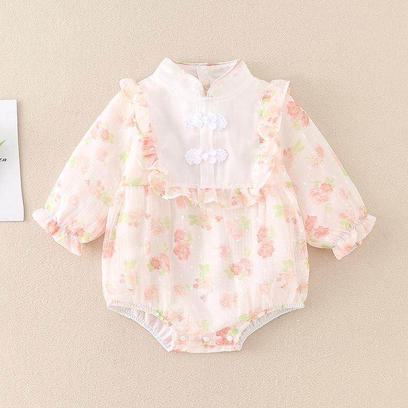 胞胎百天宝宝衣服416婴儿春夏双连体衣中国1风6层姐双妹装碎花旗