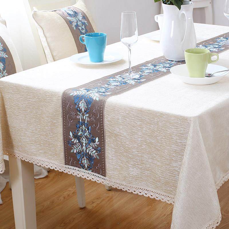 欧式田园刺绣桌布布艺仿棉麻现代中式长方形餐桌布茶几高级感高端,居家布艺,桌布,淘宝优惠券,粉丝福利购,淘宝优惠卷