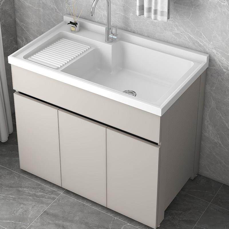 洗衣池台盆一体组合阳台家用洗手洗衣盆带搓衣板落地太空铝洗衣柜