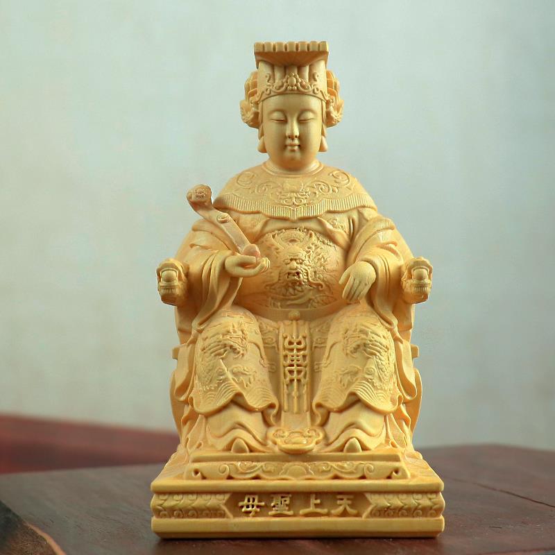 黄杨木雕刻居家木质摆件汽车工艺佛像礼品天上圣母海神妈祖工艺品
