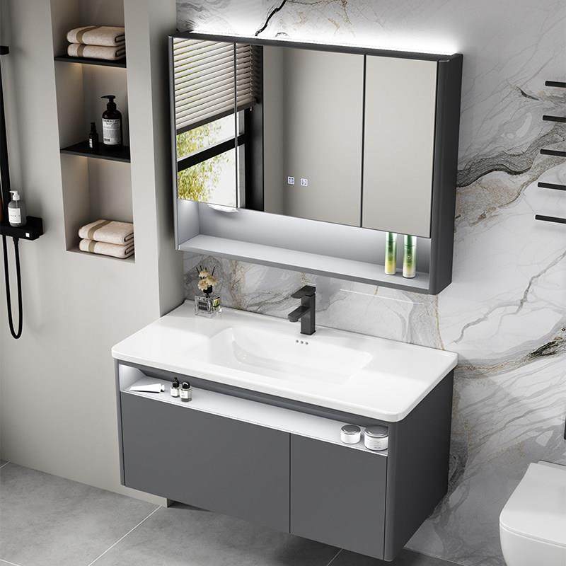 不锈钢浴室柜加厚铝蜂窝陶瓷一体盆智能镜柜组合化妆室洗漱洗脸盆