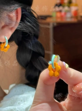 恰度夏日多巴胺橘色花花耳扣