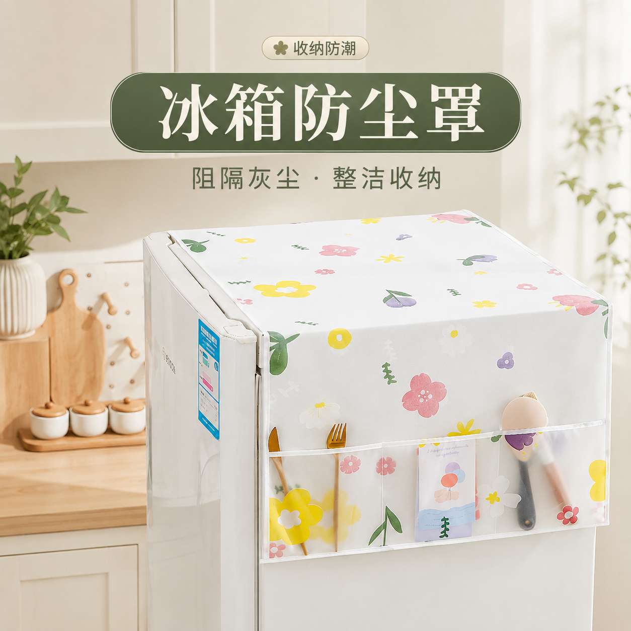 冰箱罩防尘贴单双开门收纳简约洗衣机盖布透明花色家用冰箱防尘罩