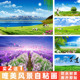 风景画墙贴自粘画大海湖泊唯美草地白云薰衣草宿舍租房背景贴海报