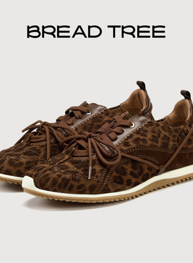 BREADTREE面包树 26年春季新款复古豹纹薄底休闲鞋双鞋带德训鞋