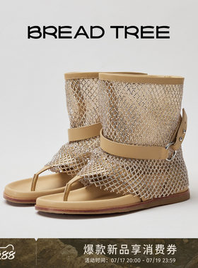BREADTREE钻饰网面夹趾凉靴