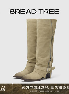 BREADTREE拉链装饰高筒西部靴