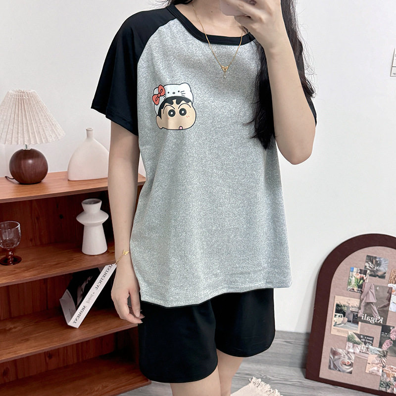 蜡笔小新2025新款夏季短袖短裤睡衣女夏天卡通可爱家居服两件套装