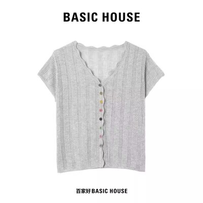 Basic House/百家好V领纯色简约女2025年新款时尚经典百搭针织衫