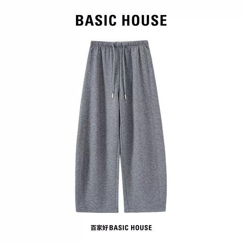 Basic House/百家好简约分割弯刀卫裤女松紧腰宽松香蕉运动休闲裤