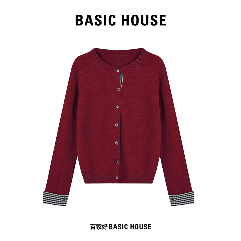 百家好时尚百搭单排扣圆领