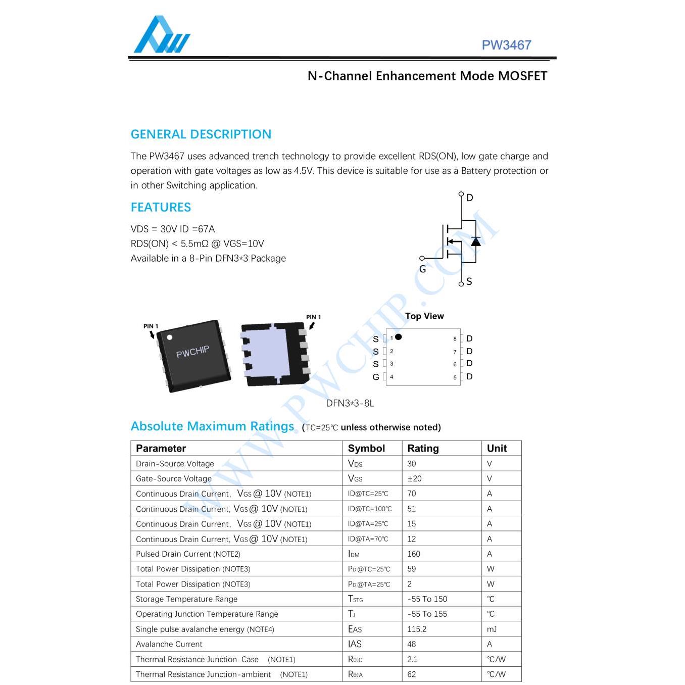 全新原装PW3467芯片封装DFN3*3-10品牌无锡平芯微，原厂技术支持*