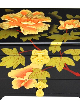 平遥推光漆器首饰盒复古实木质梳妆盒中式结婚陪嫁收纳盒三层带锁