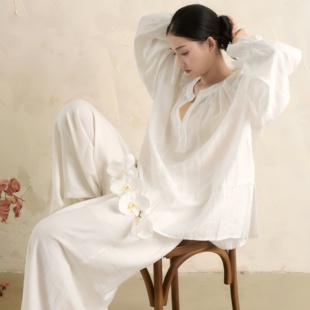 新款中国古典舞蹈服日常可穿白色罩衫现代舞形体长袖衬衫上衣套装