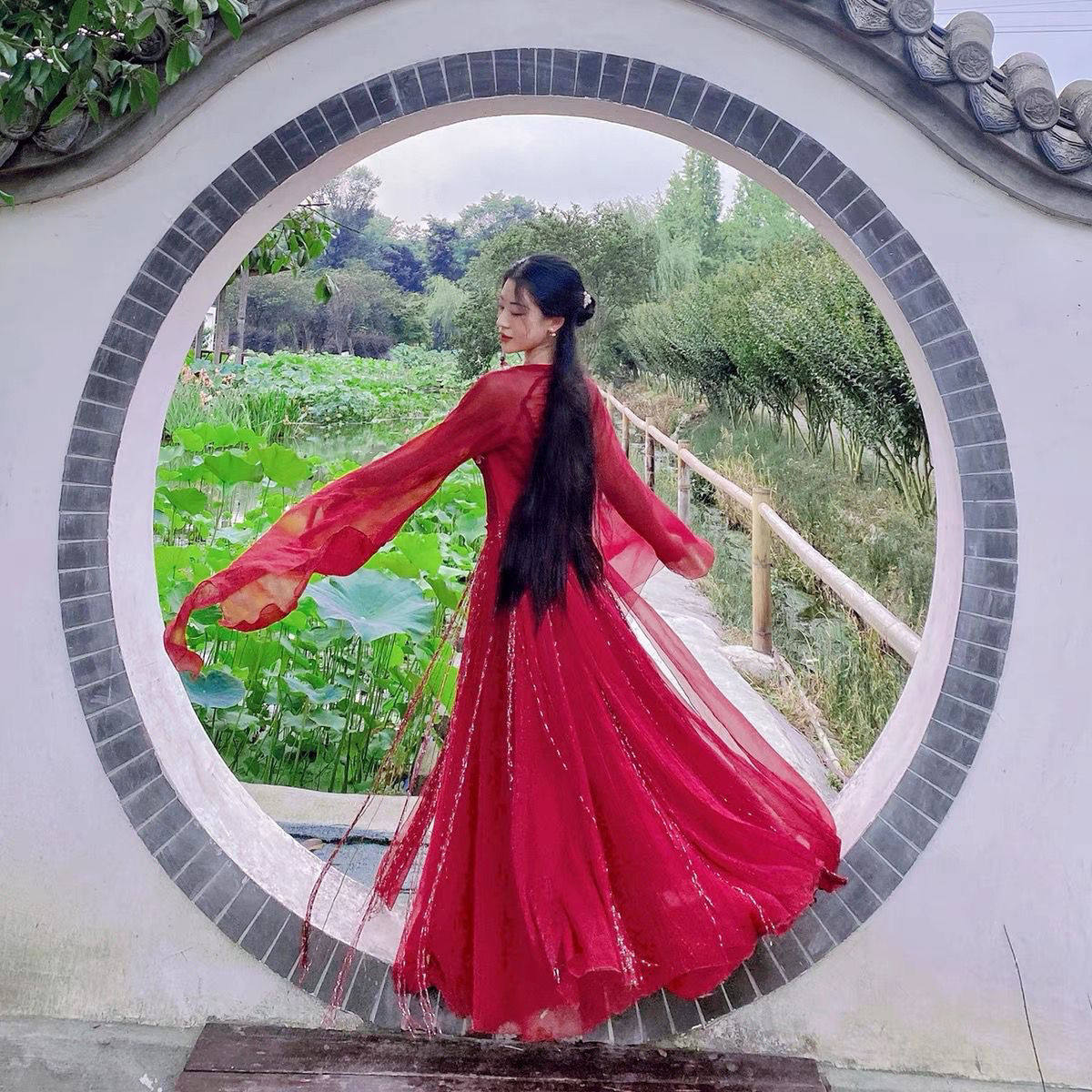 新款古典舞服酒红色练功服