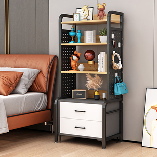 窄型50宽洞洞板床头柜上方置物架收纳架床头多层可调节书架落地
