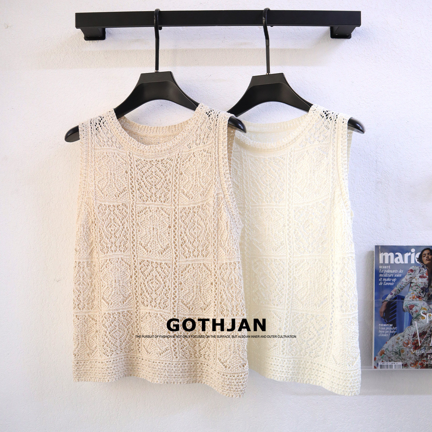 亚麻针织背心女新款镂空钩花吊带毛衣钩针马甲棉麻编织坎肩针织衫