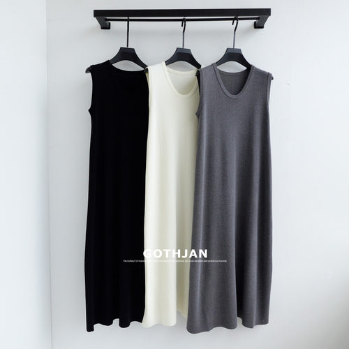 冷淡系高级感无袖针织直筒连衣裙